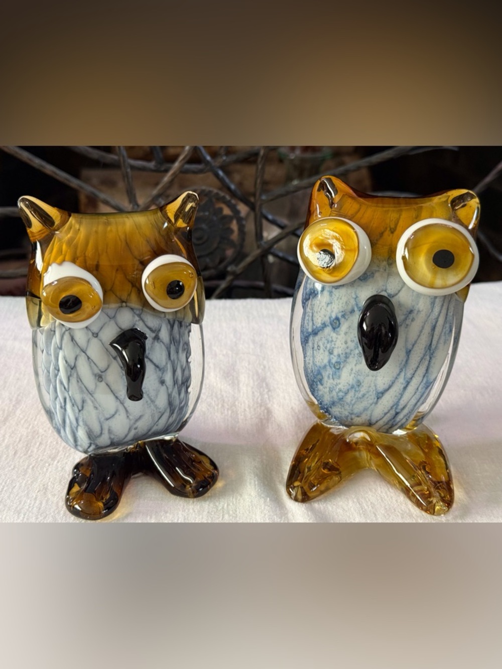 A Pair of Glass Owl Figurines